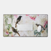 ヴィンテージの鳥とフローラのEphemera Decompage デスクマット (キーボード&マウス)