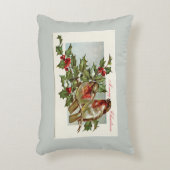 ヴィンテージの鳥とホリーの灰色のクリスマス アクセントクッション (正面(垂直))