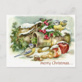ヴィンテージの鳥とリンゴ冬のクリスマスのポスト ポストカード (正面)