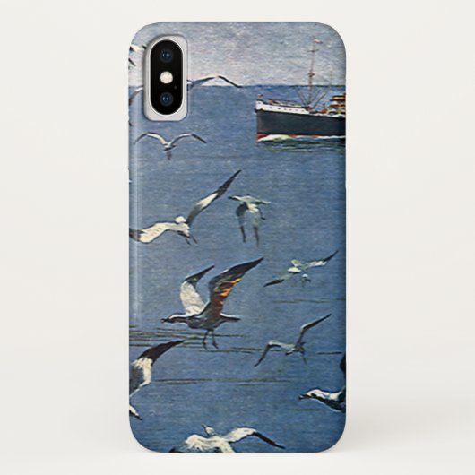 ヴィンテージの鳥と動物、かもめと漁船 Case-Mate iPhoneケース (裏面)