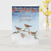 ヴィンテージの鳥と果実の休日グリーティングカード カード (黄色い花)