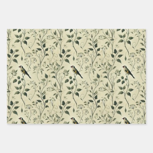 ヴィンテージの鳥と植物の包み隠し ラッピングペーパーシート (正面2)