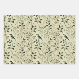 ヴィンテージの鳥と植物の包み隠し ラッピングペーパーシート
