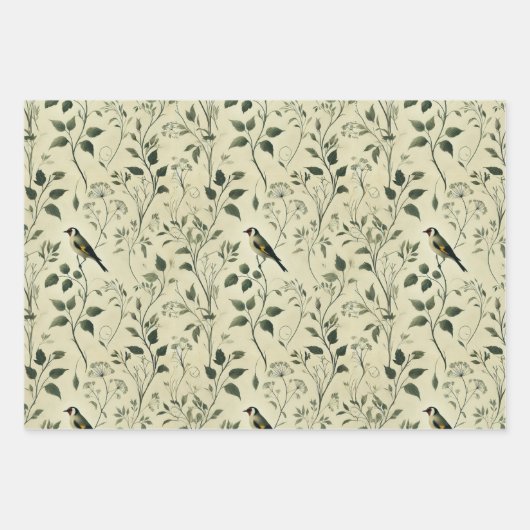 ヴィンテージの鳥と植物の包み隠し ラッピングペーパーシート (正面)