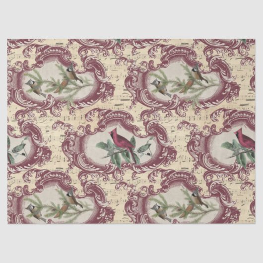 ヴィンテージの鳥と楽譜の分離紙 薄葉紙 (正面)