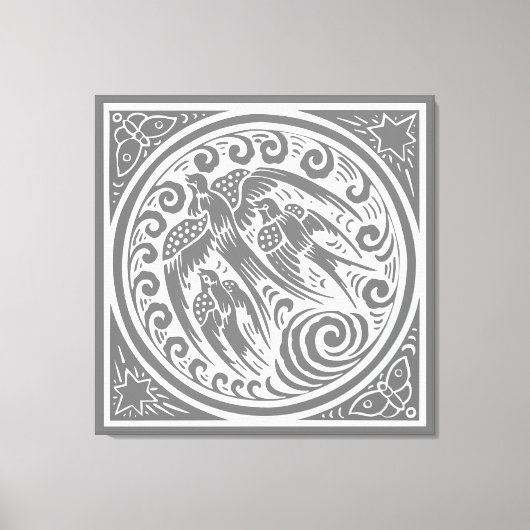 ヴィンテージの鳥と蝶と星 キャンバスプリント (正面)