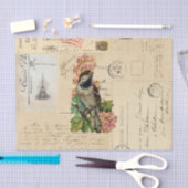 ヴィンテージの鳥によってはフランスのな郵便はがきのティッシュペーパーが開花します 薄葉紙 (クラフト)