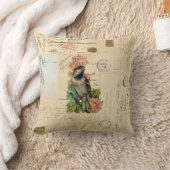 ヴィンテージの鳥によってはフランスのな郵便はがきの枕が開花します クッション (ブランケット)