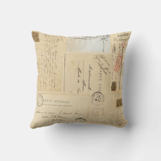 ヴィンテージの鳥によってはフランスのな郵便はがきの枕が開花します クッション (裏面)