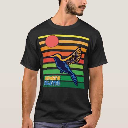 ヴィンテージの鳥のイラスト ハummingbirdアート tシャツ (正面)
