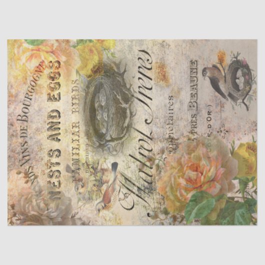 ヴィンテージの鳥のエフエラフランスのデクページ 薄葉紙 (正面)