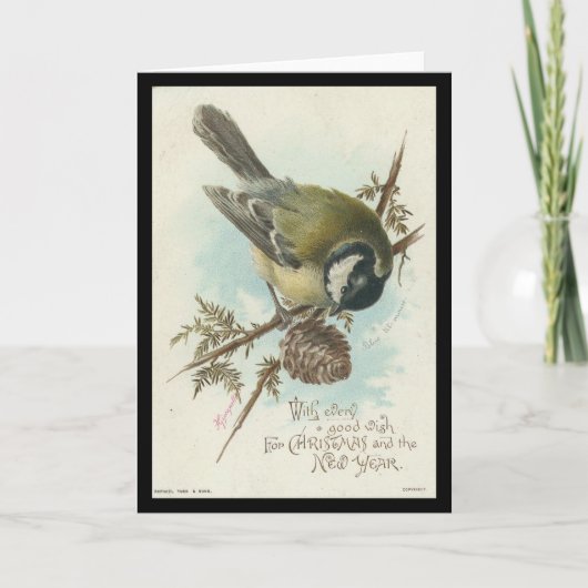 ヴィンテージの鳥のクリスマスおよび新年 シーズンカード (正面)