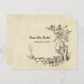 ヴィンテージの鳥のクリーム日付を保存 案内ポストカード (正面/裏面)