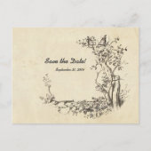 ヴィンテージの鳥のクリーム日付を保存 案内ポストカード (正面)