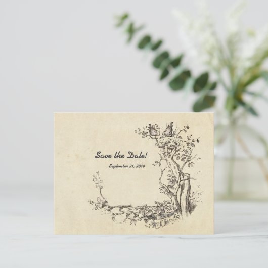 ヴィンテージの鳥のクリーム日付を保存 案内ポストカード (スタンド正面)