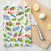 ヴィンテージの鳥のパターンカラフル、インパレーパターン キッチンタオル (四つ折り)