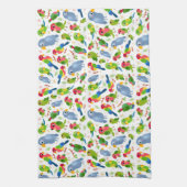 ヴィンテージの鳥のパターンカラフル、インパレーパターン キッチンタオル (縦)