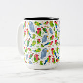 ヴィンテージの鳥のパターンカラフル、インパレーパターン ツートーンマグカップ (正面左)