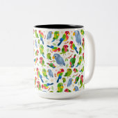 ヴィンテージの鳥のパターンカラフル、インパレーパターン ツートーンマグカップ (正面右)