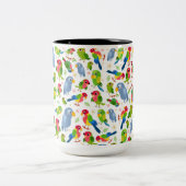 ヴィンテージの鳥のパターンカラフル、インパレーパターン ツートーンマグカップ (中央)