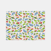 ヴィンテージの鳥のパターンカラフル、インパレーパターン フリースブランケット (正面(横))