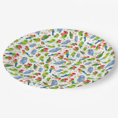 ヴィンテージの鳥のパターンカラフル、インパレーパターン ペーパープレート (アングル)