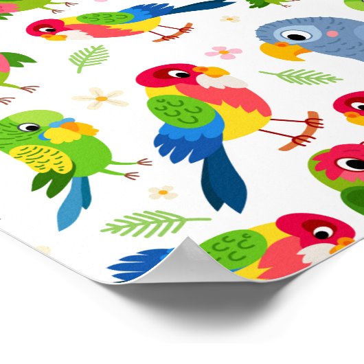 ヴィンテージの鳥のパターンカラフル、インパレーパターン ポスター (角)