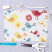 ヴィンテージの鳥のパターン – ピンク、ブルー、イエロー、 薄葉紙 (クラフト)