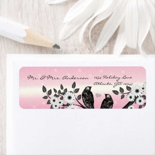 ヴィンテージの鳥のピンクと星のアドレス ラベル (インサイチュ)