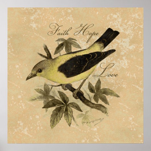ヴィンテージの鳥の信仰の願い愛のポスター ポスター (正面)
