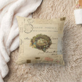 ヴィンテージの鳥の巣のフランスのな郵便はがきの枕 クッション (ブランケット)