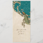 ヴィンテージの鳥の暗いティール(緑がかった色)の青、夕食メニューカード メニュー (裏面)