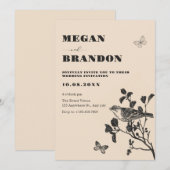 ヴィンテージの鳥の枝の結婚式 招待状 (正面/裏面)