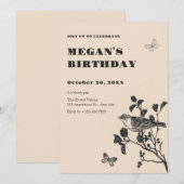 ヴィンテージの鳥の枝 招待状 (正面/裏面)