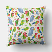 ヴィンテージの鳥の模様、カラフルなセキセイインコの模様 クッション (裏面)