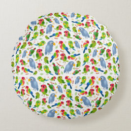 ヴィンテージの鳥の模様、カラフルなセキセイインコの模様 ラウンドクッション