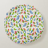 ヴィンテージの鳥の模様、カラフルなセキセイインコの模様 ラウンドクッション (裏面)