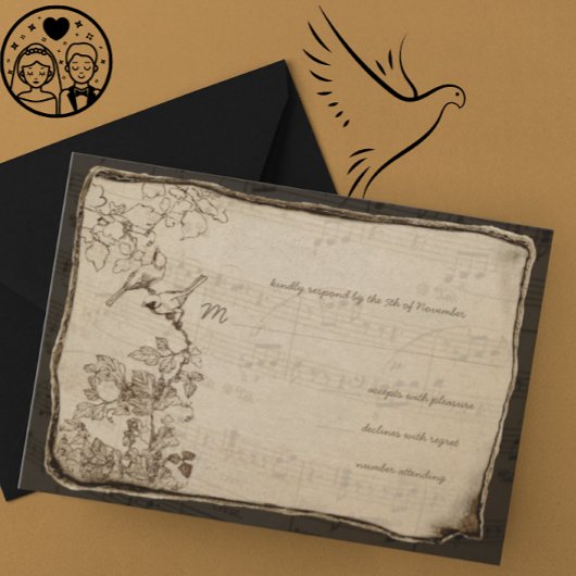 ヴィンテージの鳥の老いたパーチメント結婚の数 出欠カード