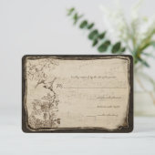 ヴィンテージの鳥の老いたパーチメント結婚の数 出欠カード (スタンド正面)