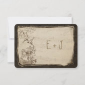 ヴィンテージの鳥の老いたパーチメント結婚の数 出欠カード (裏面)