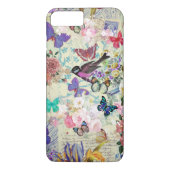 ヴィンテージの鳥の蝶赤面のピンクの花柄のコラージュ Case-Mate iPhoneケース (裏面)