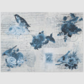 ヴィンテージの鳥の青い花の分離炎 薄葉紙 (正面)