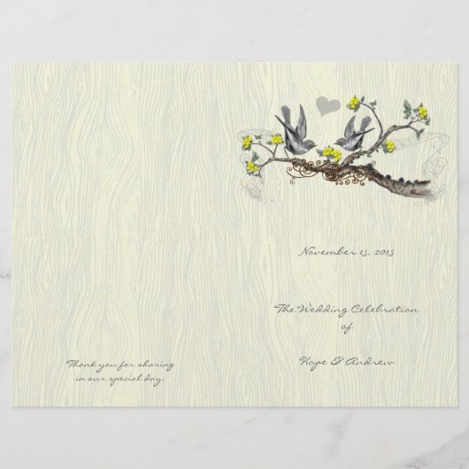 ヴィンテージの鳥の黄色と灰色の木目プログラム (正面)