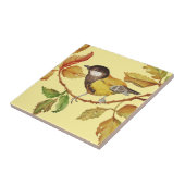 ヴィンテージの鳥の黄色の黒および葉 タイル (側面)