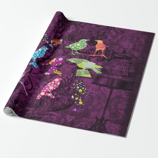 ヴィンテージの鳥カラフルの包み紙 ラッピングペーパー (アンロールド)