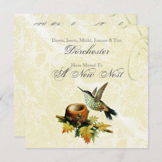 ヴィンテージの鳥及び巣移動 案内状 (正面/裏面)