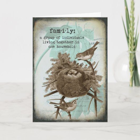 ヴィンテージの鳥家族の挨拶状 カード (正面)