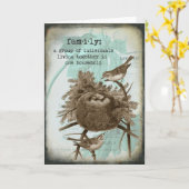 ヴィンテージの鳥家族の挨拶状 カード (黄色い花)