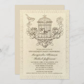 ヴィンテージの鳥籠の婚約パーティの招待状 招待状 (正面/裏面)