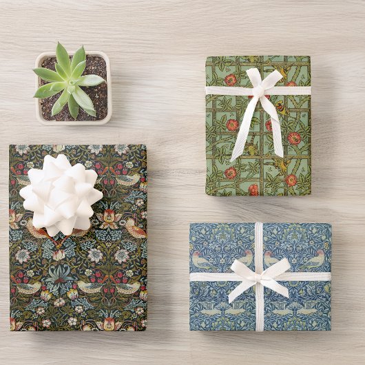 ヴィンテージの鳥花ウィリアム・モリス模様 ラッピングペーパーシート